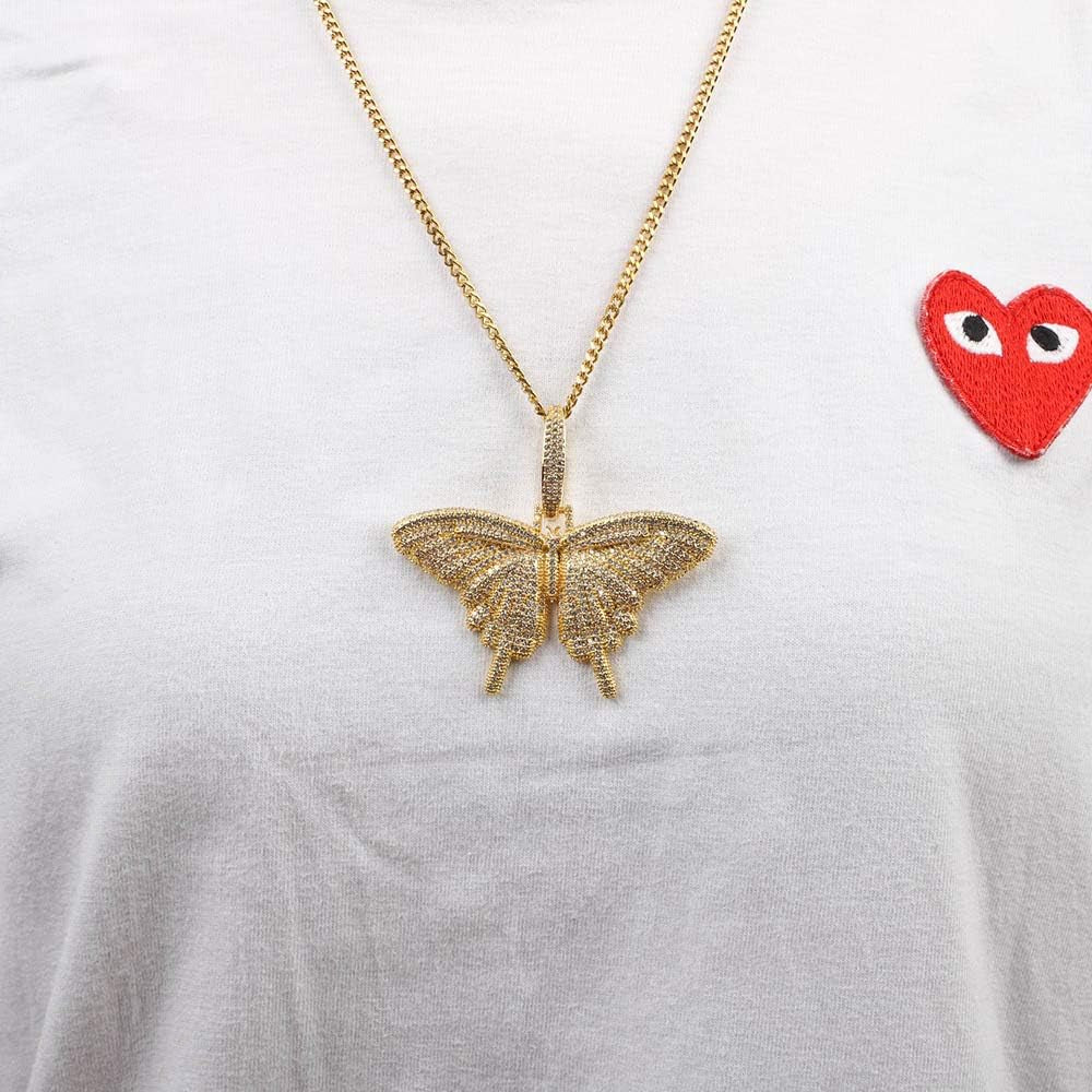 Silver Plated CZ Iced Out Bling Butterfly Chain Necklace Party Jewelry for Men Women